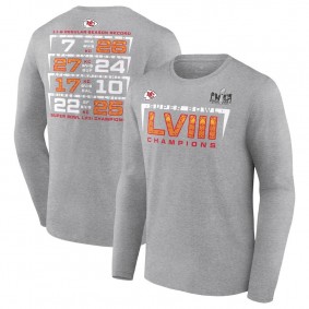 Men's Kansas City Chiefs Heather Charcoal Super Bowl LVIII Champions Counting Points Score Long Sleeve T-Shirt