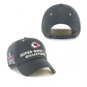 Men's Kansas City Chiefs Charcoal Super Bowl LVIII Champions Side Patch Clean Up Adjustable Hat
