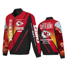 Kansas City Chiefs Black Red Super Bowl LVII Champions Logo Nylon Bomber Jacket