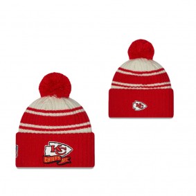 Kansas City Chiefs Cream Red 2022 Sideline Sport Cuffed Pom Knit Hat