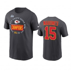 Kansas City Chiefs Patrick Mahomes Anthracite Super Bowl LVII Champions Trophy T-Shirt
