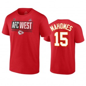 Kansas City Chiefs Patrick Mahomes Red 2021 AFC West Division Champions Blocked Favorite T-Shirt
