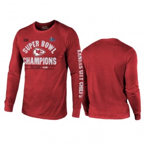 Kansas City Chiefs Red Super Bowl LVII Champions Three-Time Long Sleeve T-Shirt