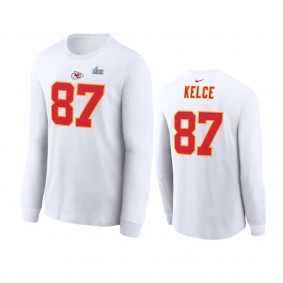 Kansas City Chiefs Travis Kelce White Super Bowl LVII Long Sleeve T-Shirt