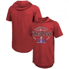 Men's Kansas City Chiefs Red Super Bowl LVIII Champions Tri-Blend Short Sleeve Hoodie T-Shirt