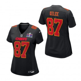 Women's Kansas City Chiefs Travis Kelce Black Super Bowl LVIII Carbon Fashion Game Player Jersey