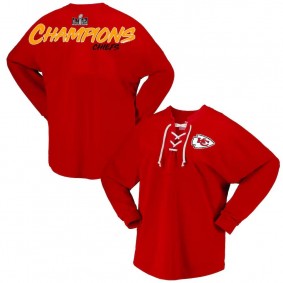 Women's Kansas City Chiefs Red Super Bowl LVIII Champions Lace-Up Long Sleeve Jersey T-Shirt