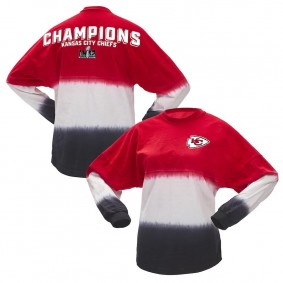 Women's Kansas City Chiefs Red White Super Bowl LVIII Champions Ombre Long Sleeve T-Shirt