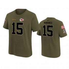 Youth Kansas City Chiefs Patrick Mahomes Olive 2022 Salute To Service Name Number T-Shirt