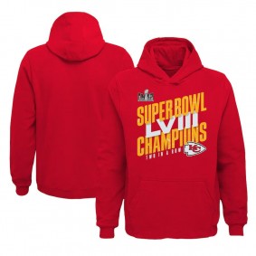 Youth Kansas City Chiefs Red Super Bowl LVIII Champions Iconic Victory Pullover Hoodie
